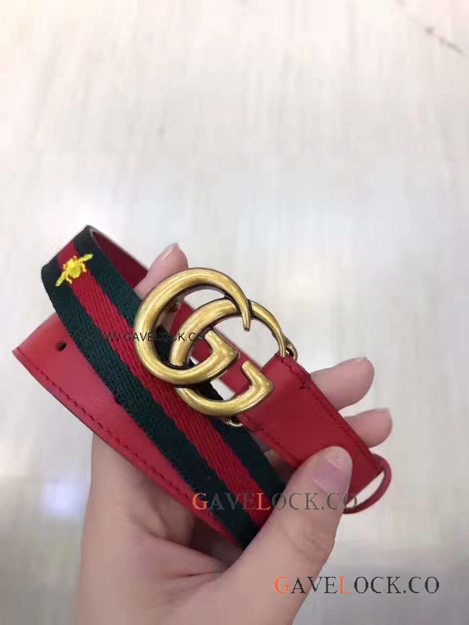 Classic Tri color belt Replica - Green+Red+Green+Bee Mens Belt